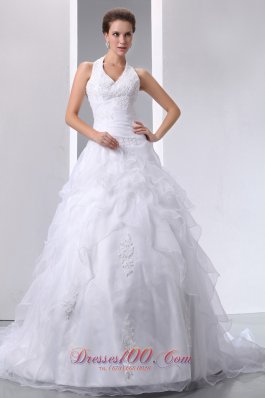 Halter Court Train Organza Bridal Gowns