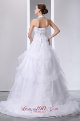 Halter Court Train Organza Bridal Gowns