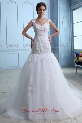 Tulle Lace Wedding Dress Mermaid Straps on Sale