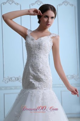 Tulle Lace Wedding Dress Mermaid Straps on Sale