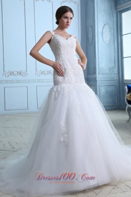 Tulle Lace Wedding Dress Mermaid Straps on Sale