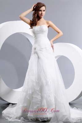 Ruched Strapless Bridal Gowns Court Train Organza
