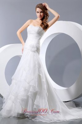 Ruched Strapless Bridal Gowns Court Train Organza