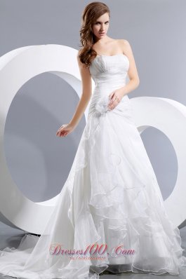 Ruched Strapless Bridal Gowns Court Train Organza