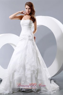 Ruched Strapless Bridal Gowns Court Train Organza