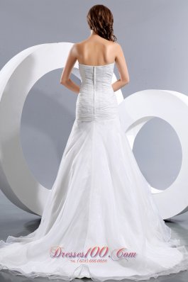 Ruched Strapless Bridal Gowns Court Train Organza