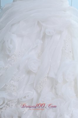 Strapless Ruffles Wedding Dress Court Train Organza