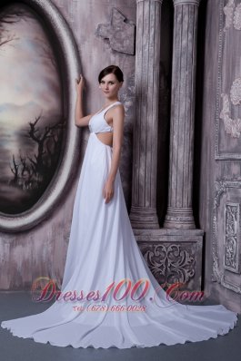 V-neck Court Train Chiffon Beading Wedding Dress