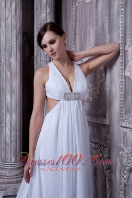 V-neck Court Train Chiffon Beading Wedding Dress