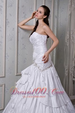 Sweetheart Brush Train Layered Taffeta Wedding Dress