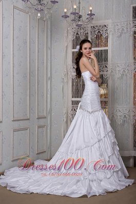 Sweetheart Brush Train Layered Taffeta Wedding Dress