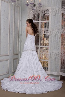 Sweetheart Brush Train Layered Taffeta Wedding Dress