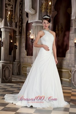 Beautiful One Shoulder Court Train Chiffon Bridal Gowns