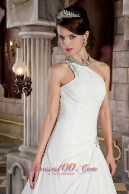 Beautiful One Shoulder Court Train Chiffon Bridal Gowns