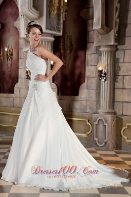 Beautiful One Shoulder Court Train Chiffon Bridal Gowns