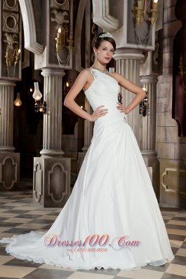 Beautiful One Shoulder Court Train Chiffon Bridal Gowns