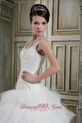 Elegant Scoop Brush Train Tulle Beading Wedding Dress