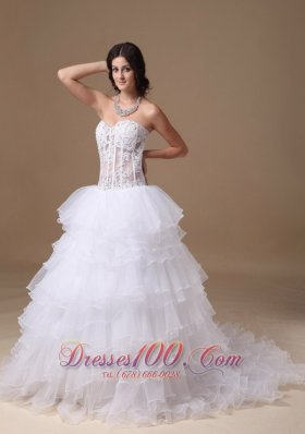 Stunning Beaded Bridal Dresses Sweetheart Organza Layered