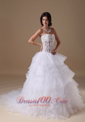 Stunning Beaded Bridal Dresses Sweetheart Organza Layered