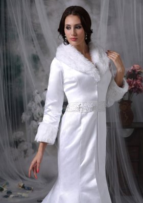 Long Winter Wedding Jacket Mermaid V-neck Satin