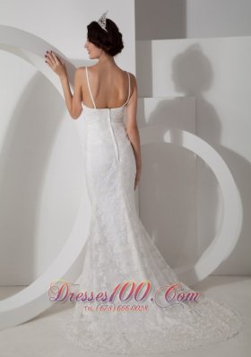 Unique Column V-neck Lace Bridal Dress