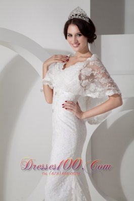 Unique Column V-neck Lace Bridal Dress