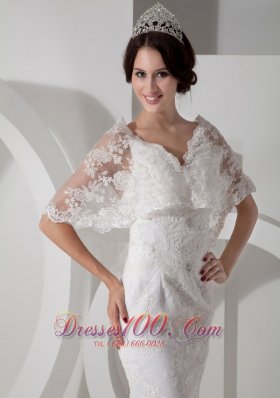 Unique Column V-neck Lace Bridal Dress