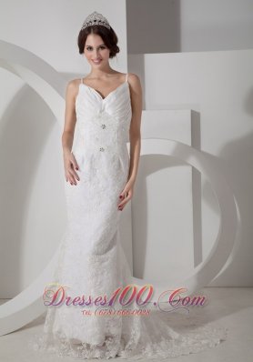 Unique Column V-neck Lace Bridal Dress