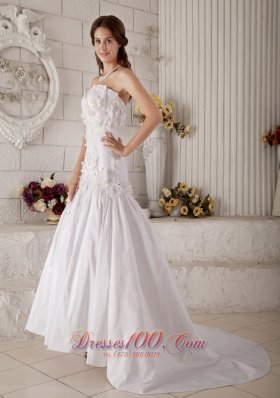 Romantic Princess Strapless Wedding Dress Floral Beaded