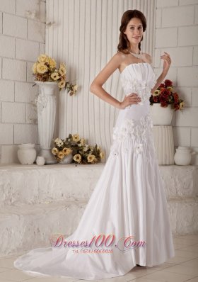 Romantic Princess Strapless Wedding Dress Floral Beaded