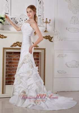 Luxurious Taffeta Hand Made Flowers Wedding Bridal Gown