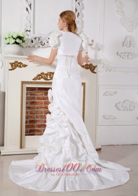 Luxurious Taffeta Hand Made Flowers Wedding Bridal Gown