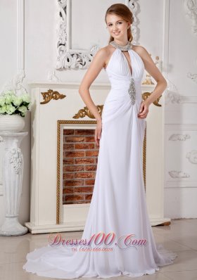 Attractive High-neck Beading Wedding Dress Chiffon