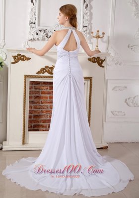 Attractive High-neck Beading Wedding Dress Chiffon