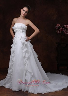 vintage Wedding Dress Bowknot Strapless Organza Ruffles