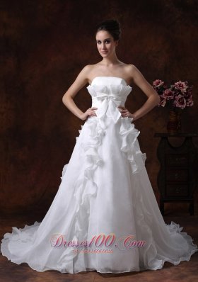 vintage Wedding Dress Bowknot Strapless Organza Ruffles