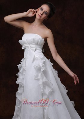 vintage Wedding Dress Bowknot Strapless Organza Ruffles