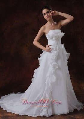 vintage Wedding Dress Bowknot Strapless Organza Ruffles