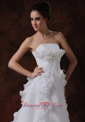 vintage Wedding Dress Bowknot Strapless Organza Ruffles