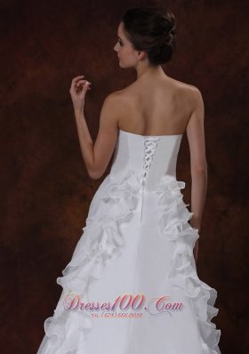 vintage Wedding Dress Bowknot Strapless Organza Ruffles