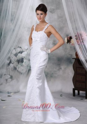 Luxurious Mermaid Wedding Gowns Straps Satin Lace Appliques