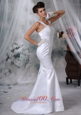 Luxurious Mermaid Wedding Gowns Straps Satin Lace Appliques