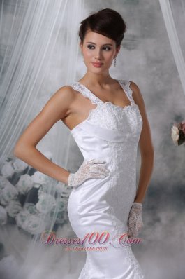 Luxurious Mermaid Wedding Gowns Straps Satin Lace Appliques