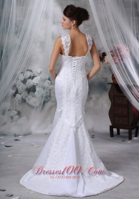 Luxurious Mermaid Wedding Gowns Straps Satin Lace Appliques