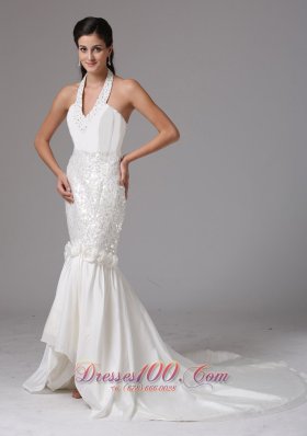 Romantic Mermaid Halter Beaded Wedding Dress