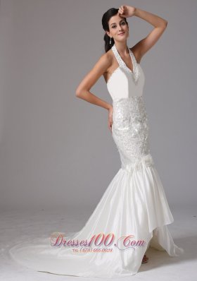 Romantic Mermaid Halter Beaded Wedding Dress