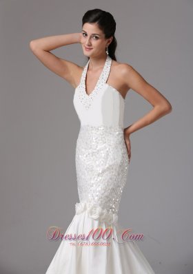 Romantic Mermaid Halter Beaded Wedding Dress