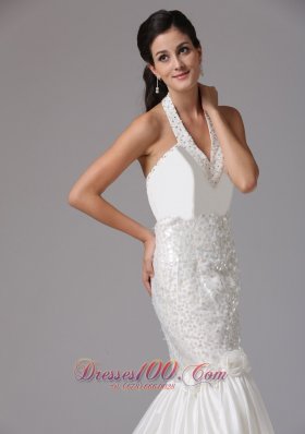 Romantic Mermaid Halter Beaded Wedding Dress