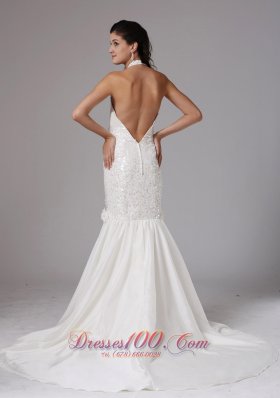 Romantic Mermaid Halter Beaded Wedding Dress