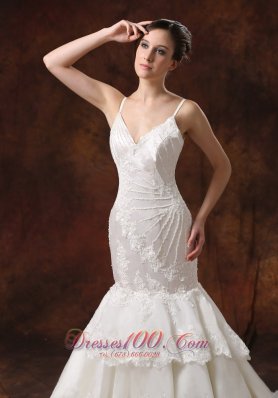 Elegant Spaghetti Straps Lace Mermaid Wedding Dress